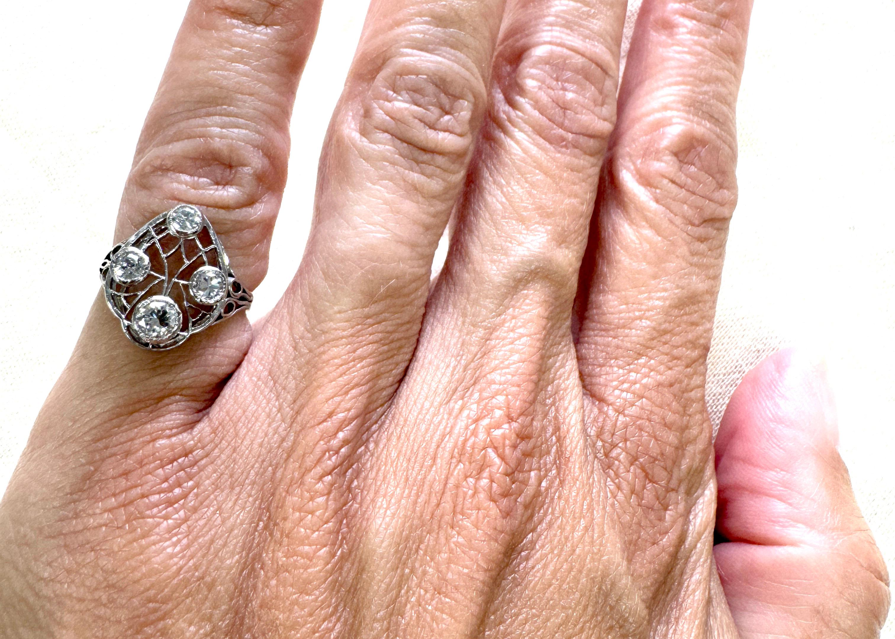 Art Déco Anillo de Cóctel de Platino con Diamantes Minados .63ct Filigrana Original Años 20 en venta 1