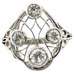 Art Deco Diamond Platinum Cocktail Ring Mined .63ct Filigree Original 1920s