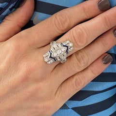 Art Deco Diamond Platinum Cocktail Ring Old European Cut Diamonds Estate Jewelry