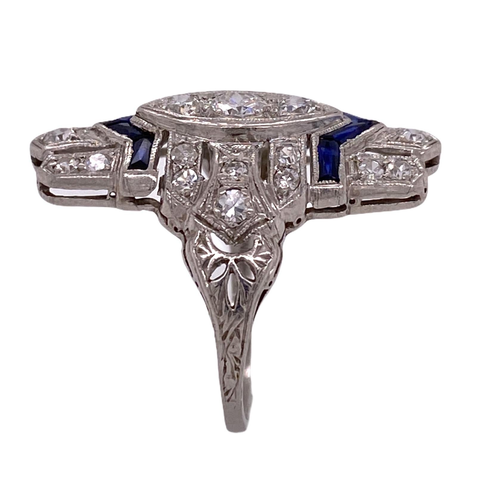 Women's Art Deco Diamond Platinum Cocktail Ring Old European Cut Diamonds Estate Jewelry