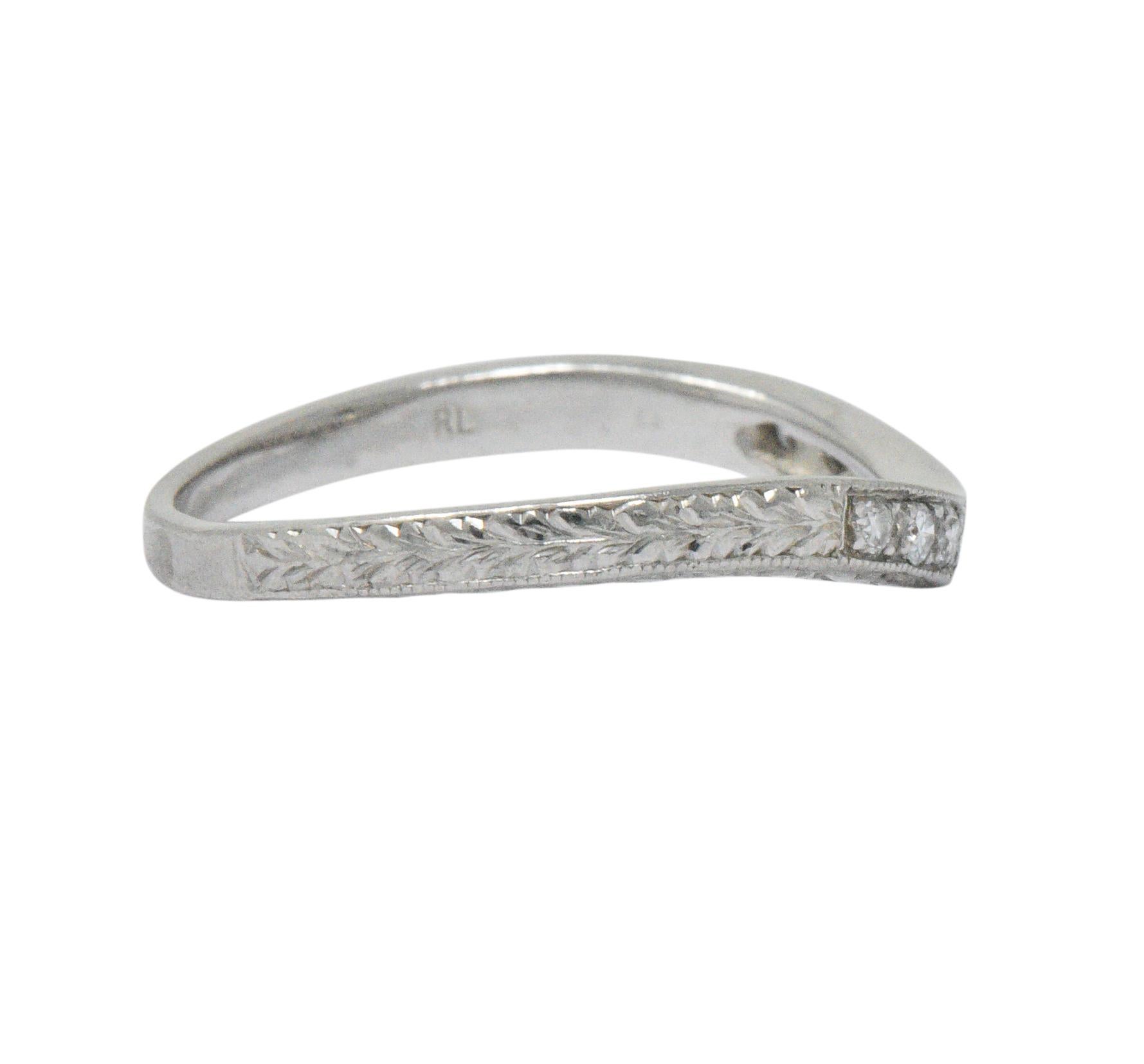 Women's or Men's Art Deco Diamond Platinum Contoured Wedding Band Ring