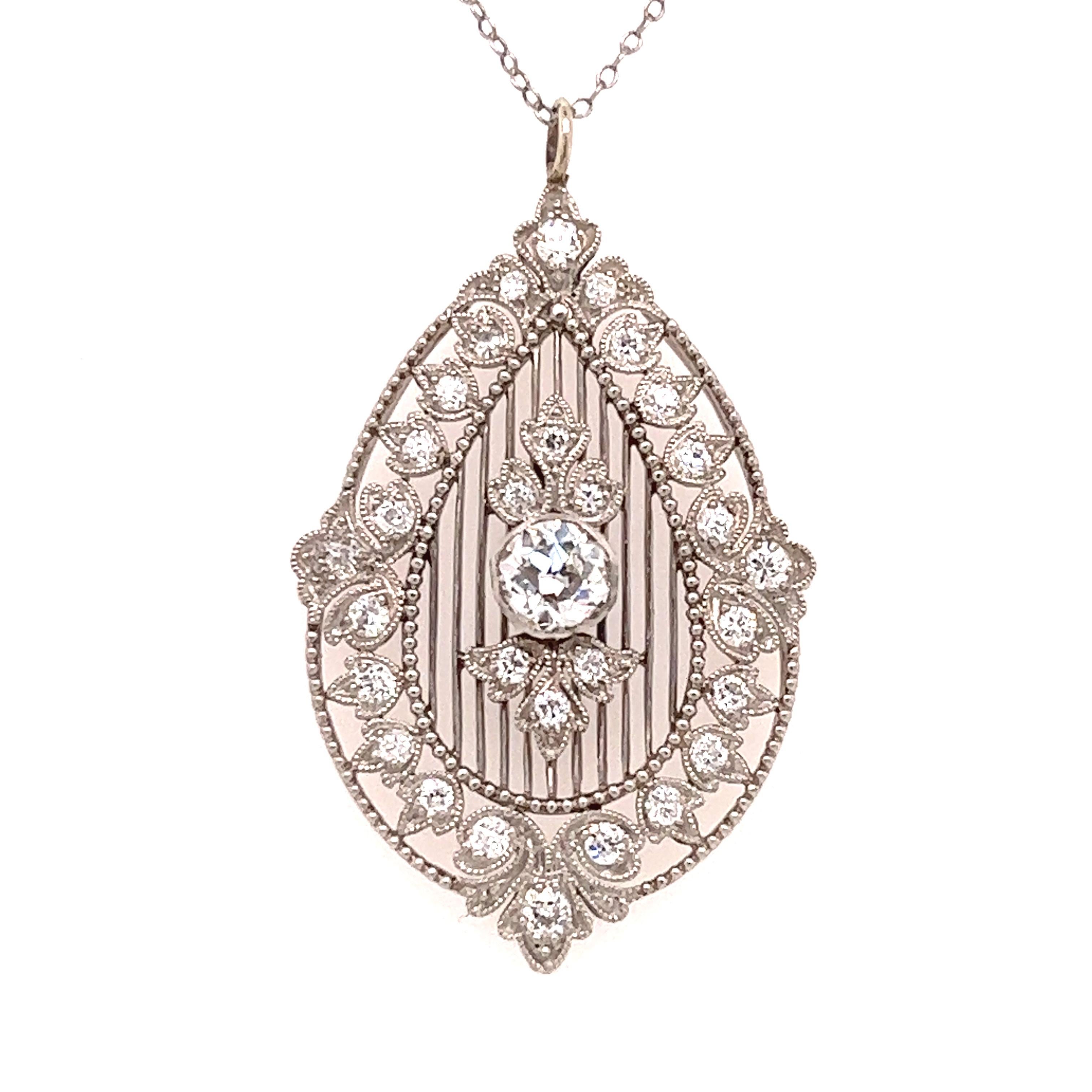 Women's Art Deco Diamond & Platinum Detailed Pendant Necklace