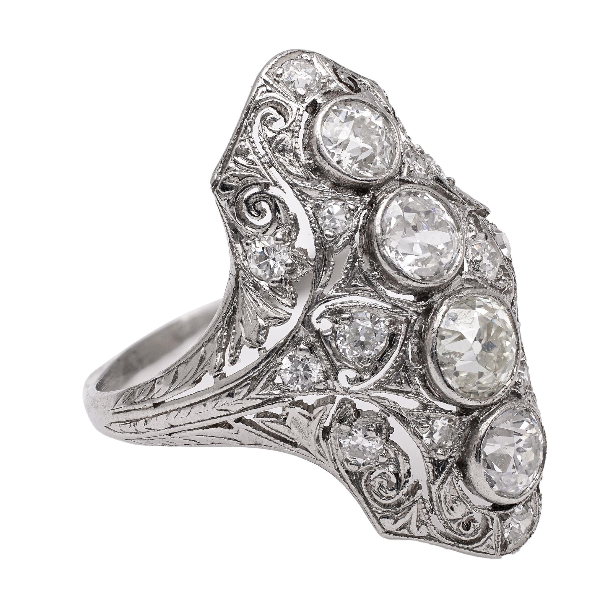 Women's or Men's Art Deco Diamond Platinum Dinner Ring