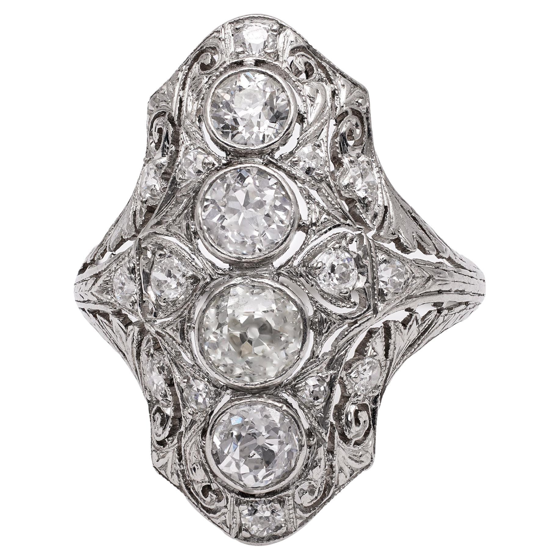 Art Deco Diamond Platinum Dinner Ring