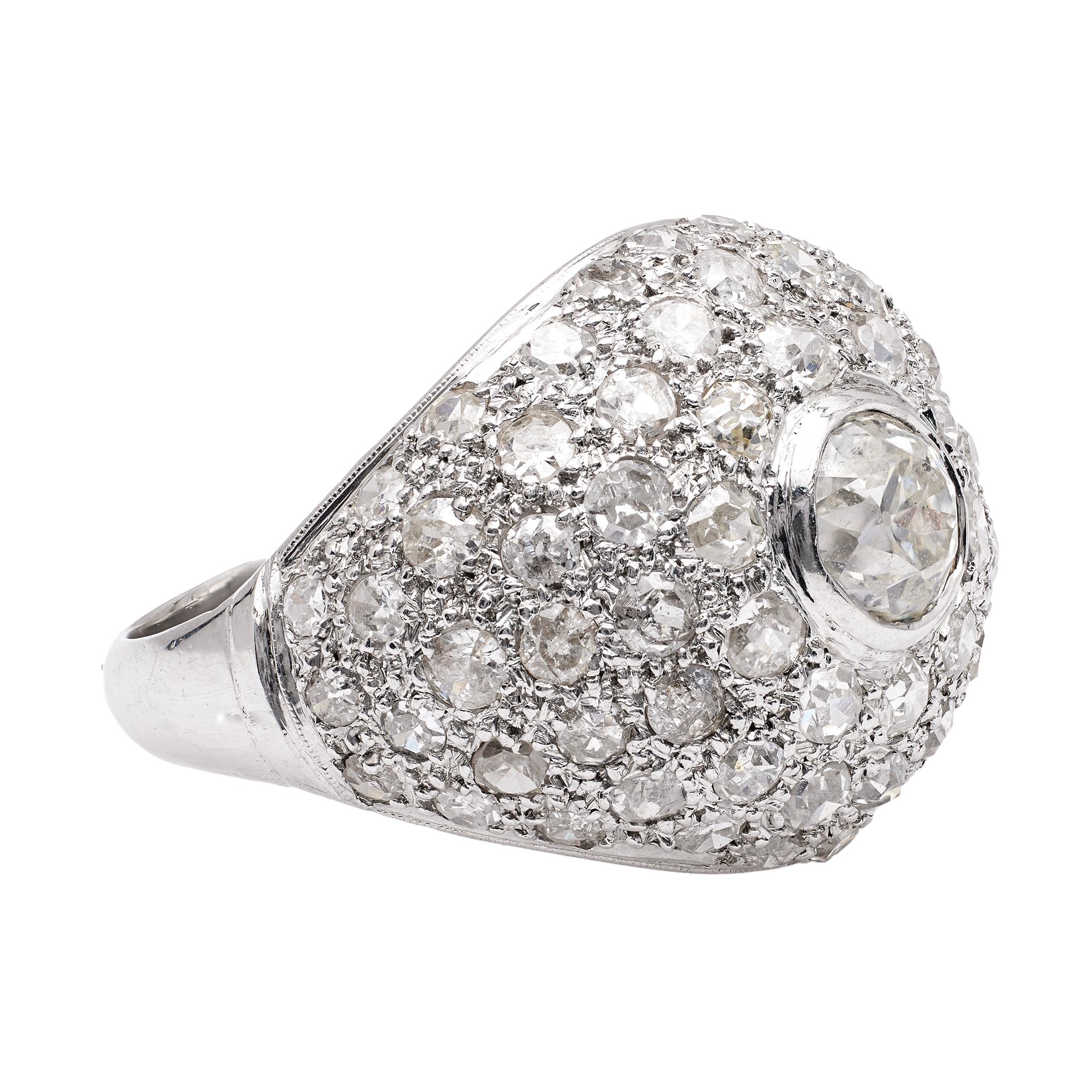 Women's or Men's Art Deco Diamond Platinum Dome Ring For Sale
