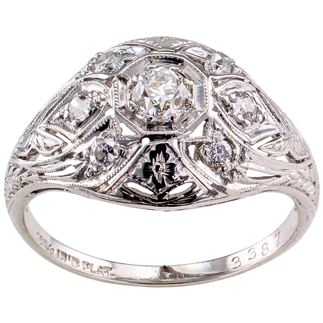 Art Deco Diamond Platinum Dome Ring