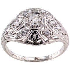 Art Deco Diamond Platinum Dome Ring