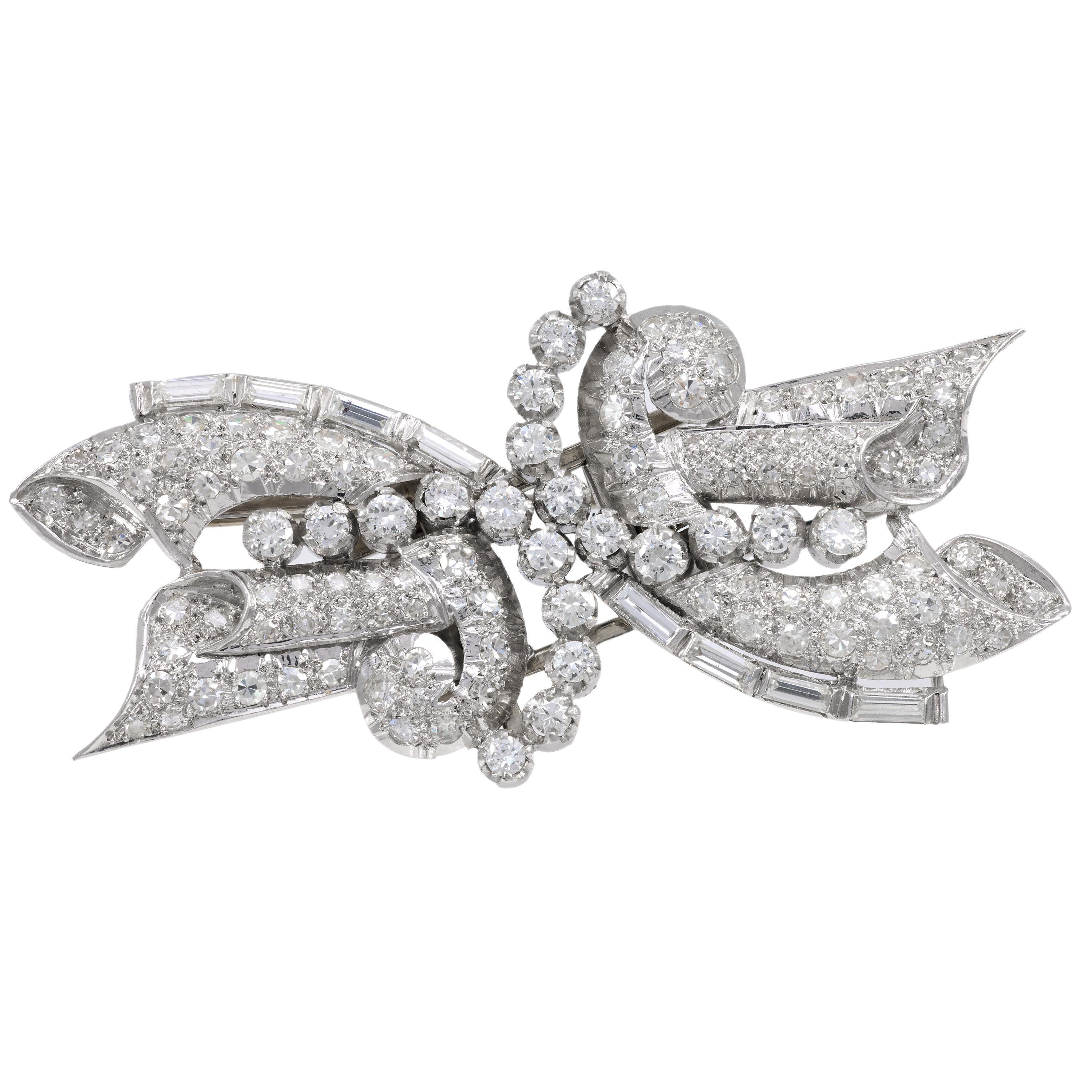 Art Deco diamond platinum double clip brooch