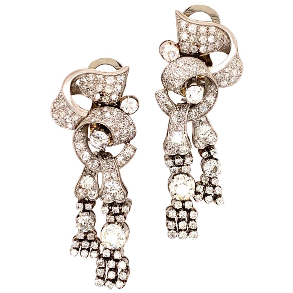 Art Deco Diamond Platinum Drop Dangle Earrings