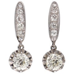 Art Deco Diamond Platinum Drop Earrings Antique Art Deco Diamond Platinum Drop Earrings