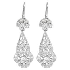 Art Deco Platinum Drop Earrings with Old European Cut Diamonds, 1920s