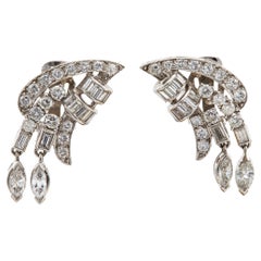 Art Deco Diamond Platinum Ear Clip Earrings