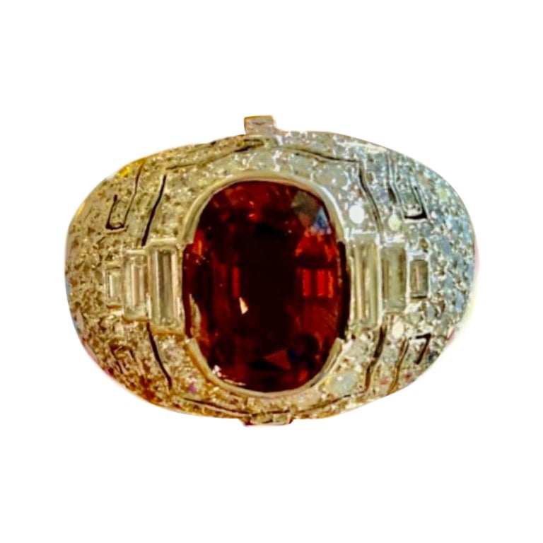 Taille coussin Bague Art déco en platine avec diamant et grenat allongé de taille coussin à couleur changeante en vente