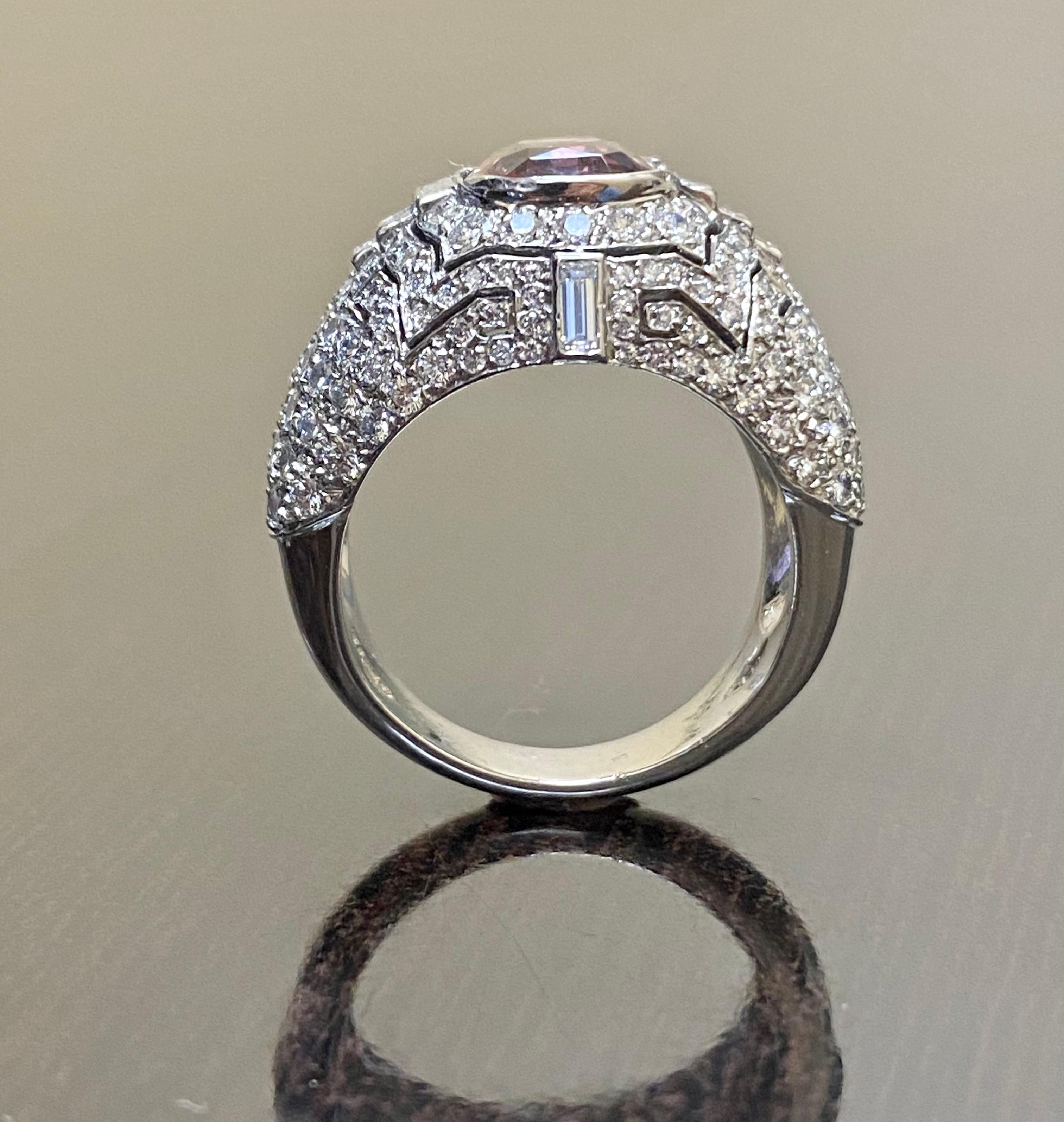 Women's Art Deco Diamond Platinum Elongated Cushion Cut Color Change Garnet Ring For Sale