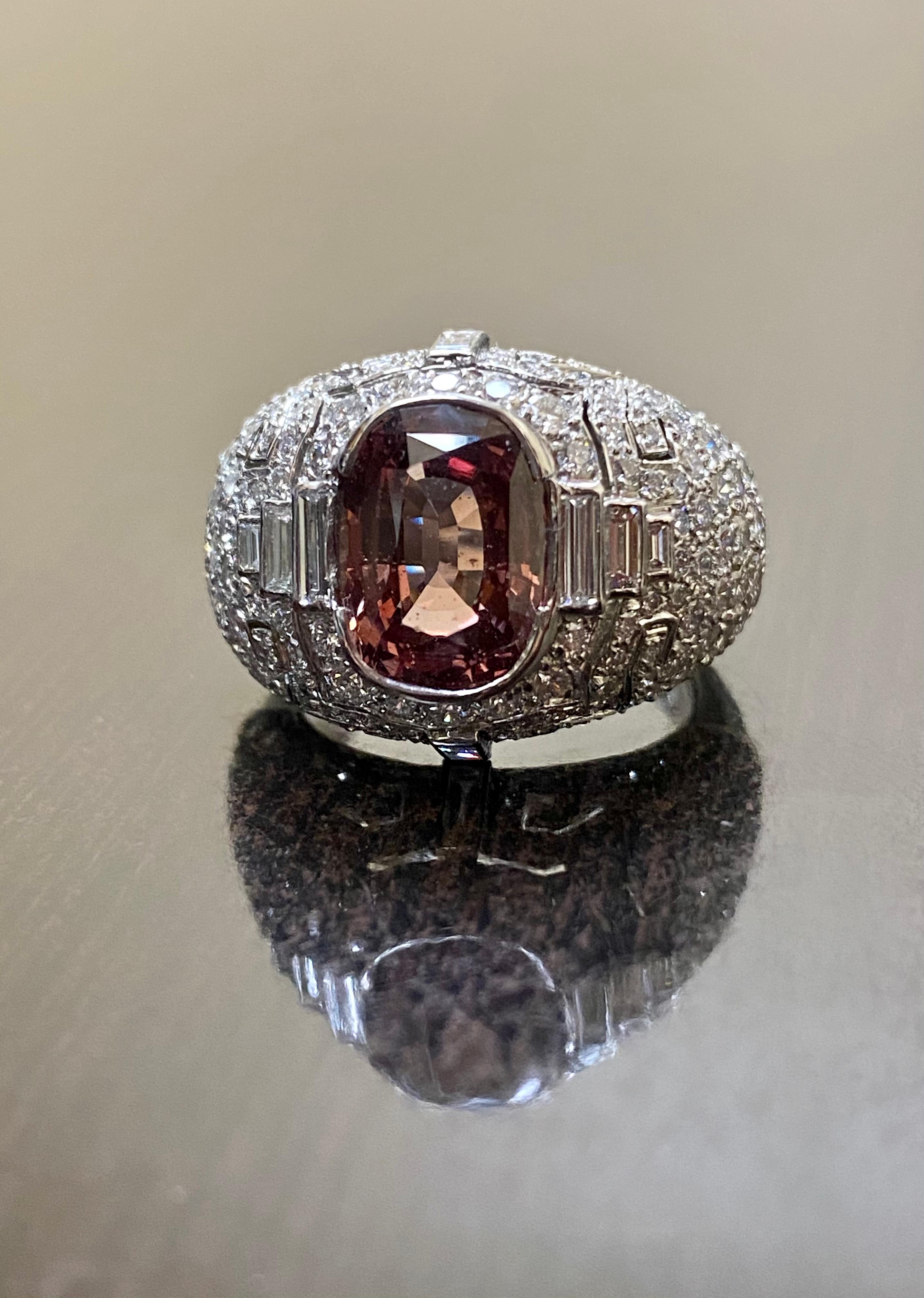 Art Deco Diamond Platinum Elongated Cushion Cut Color Change Garnet Ring For Sale 2