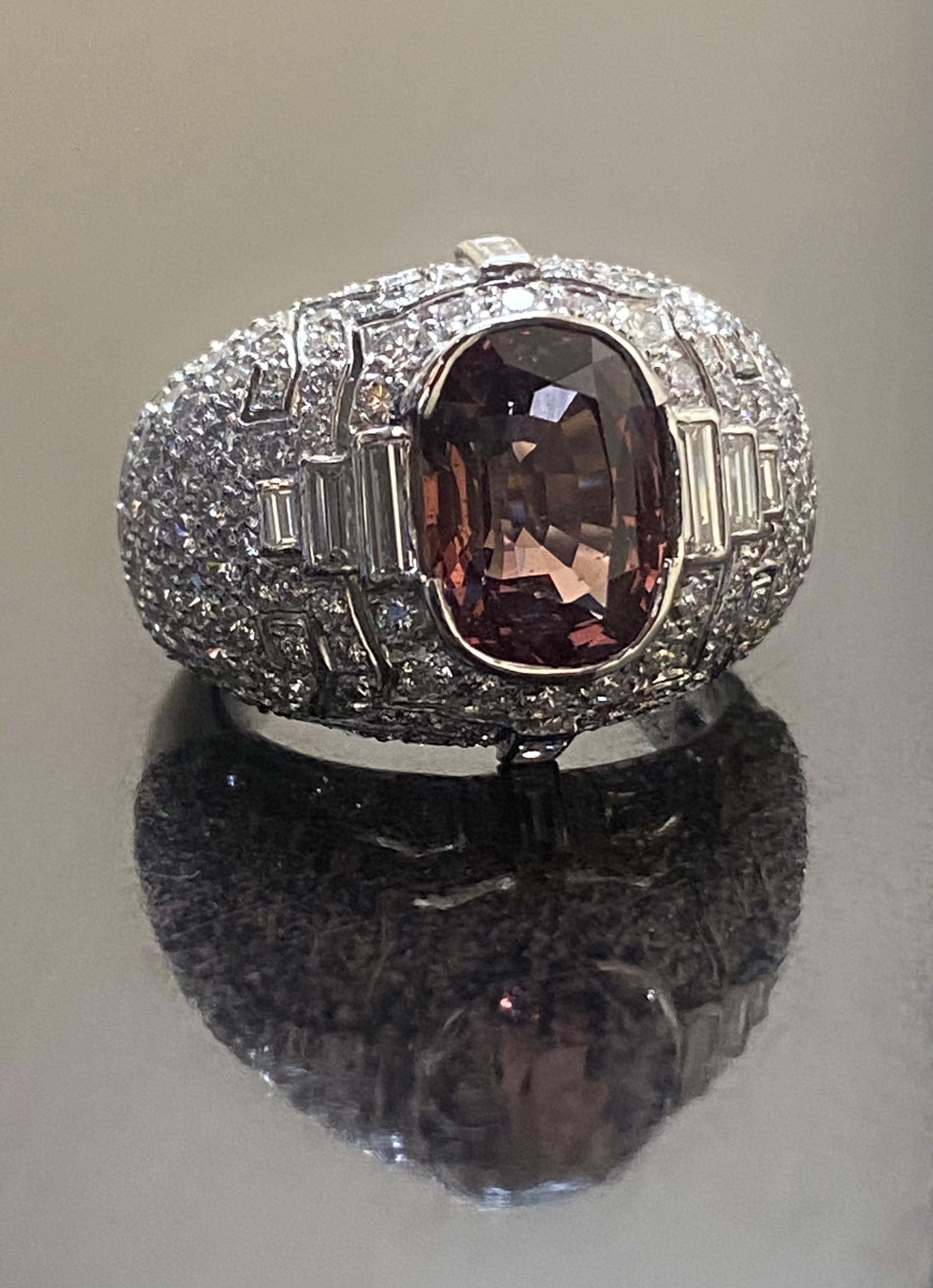 Art Deco Diamond Platinum Elongated Cushion Cut Color Change Garnet Ring For Sale 5