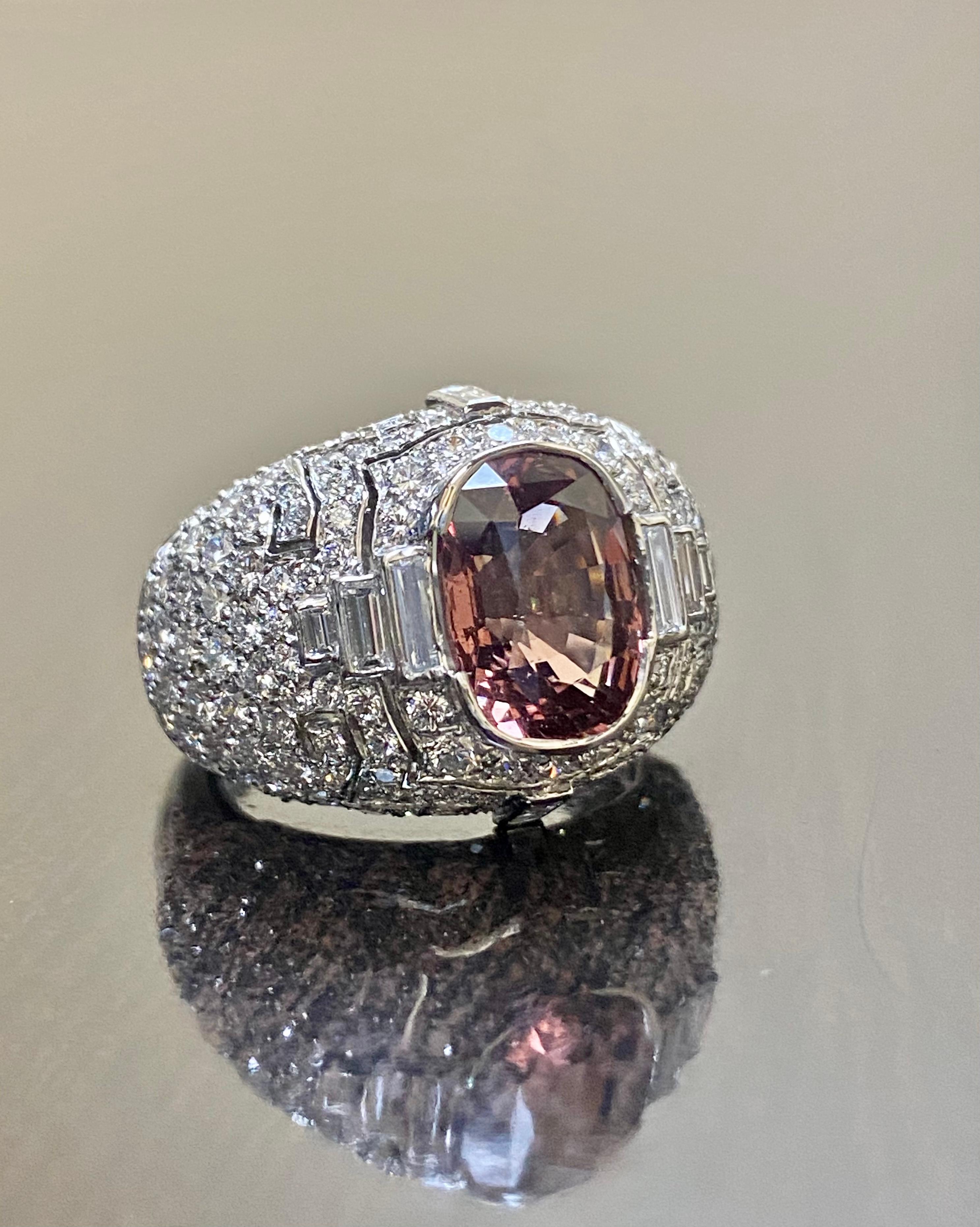 Art Deco Diamond Platinum Elongated Cushion Cut Color Change Garnet Ring For Sale 6