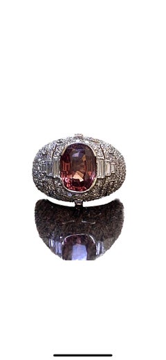 Art Deco Diamond Platinum Elongated Cushion Cut Color Change Garnet Ring