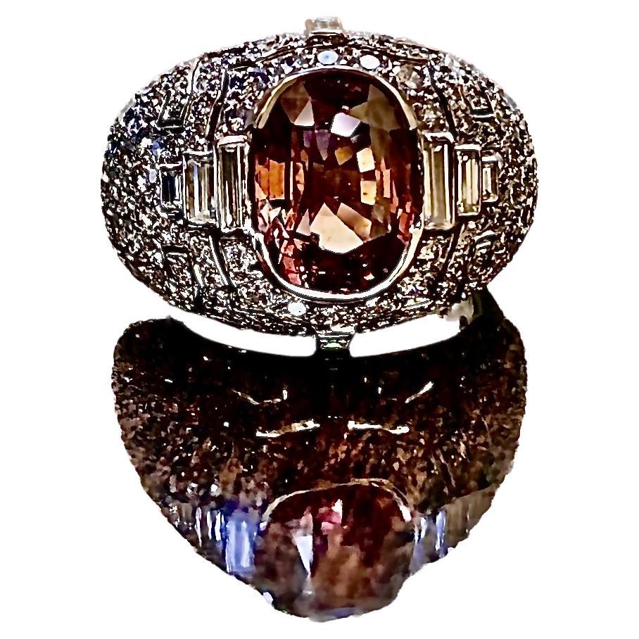Art Deco Diamond Platinum Elongated Cushion Cut Color Change Garnet Ring For Sale