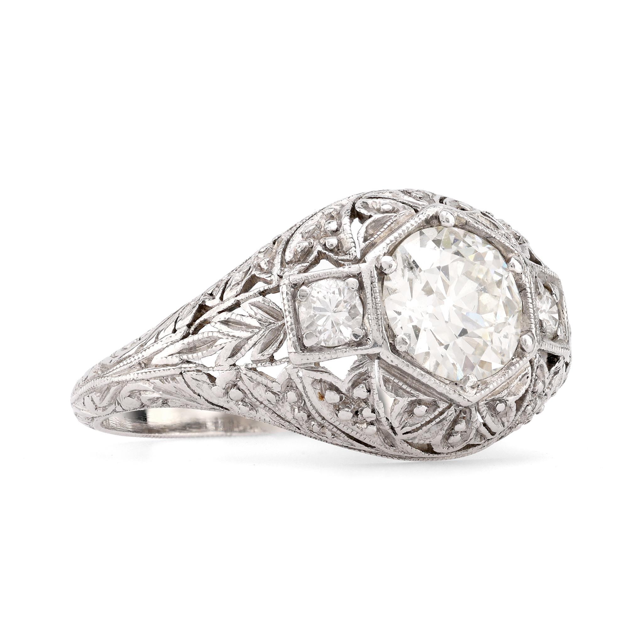 Filigraner Art Deco Diamant-Platin-Verlobungsring (Art déco)