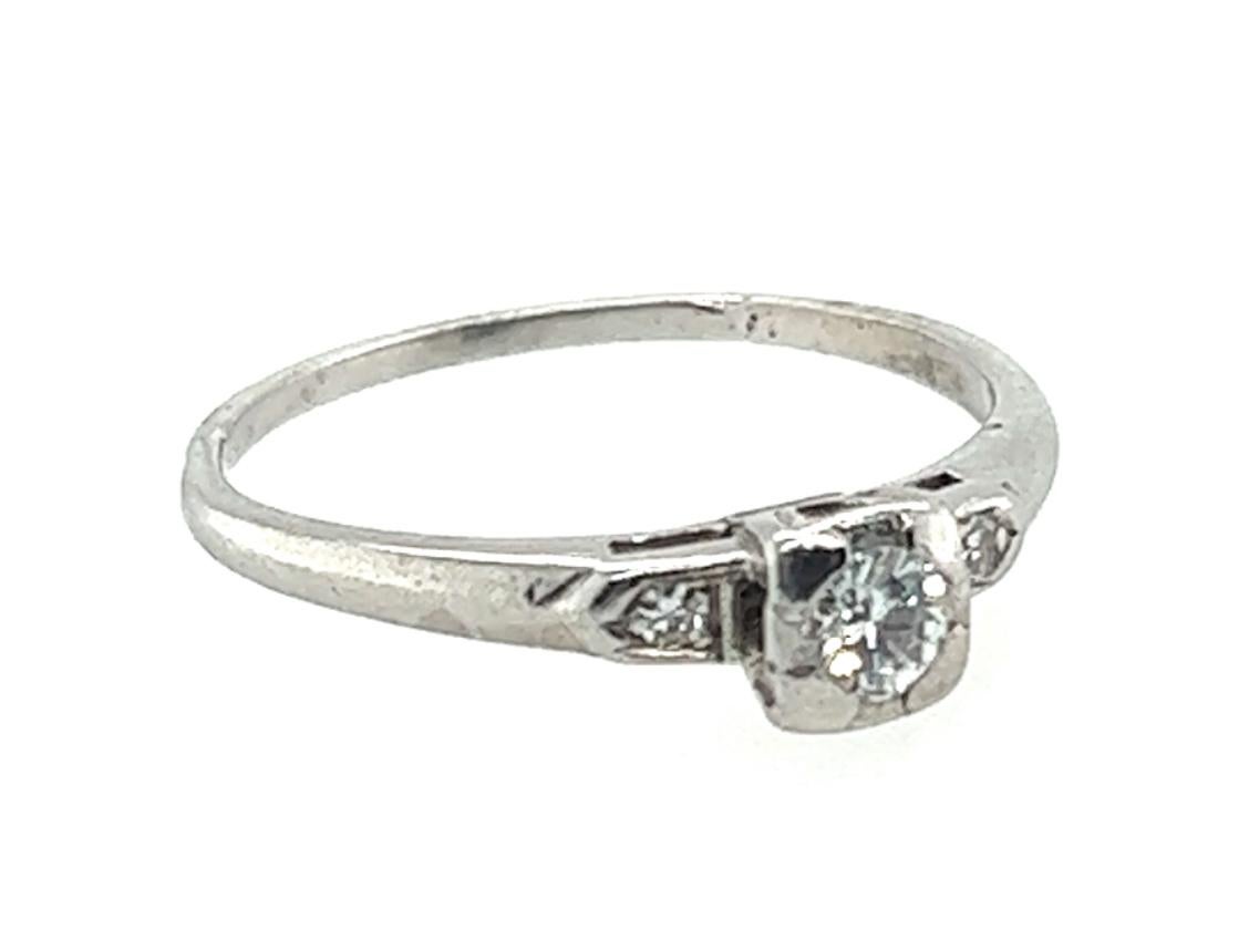 Round Cut Art Deco Diamond Ring .22ct Transitional Cut Original 1930's Antique Platinum