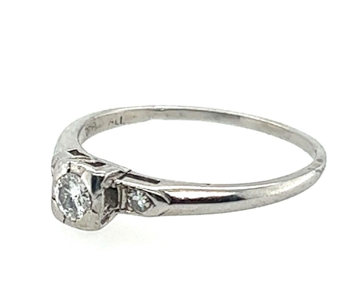Art Deco Diamond Ring .22ct Transitional Cut Original 1930's Antique Platinum In Excellent Condition In Dearborn, MI