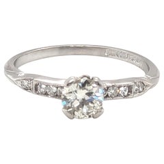 Anillo de compromiso Art Déco de platino con diamante de 0,60 ct, talla transicional, 1930-1940
