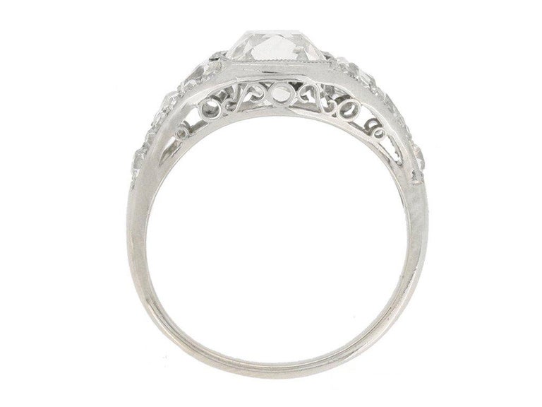 Old Mine Cut Art Deco Diamond Platinum Engagement Ring For Sale