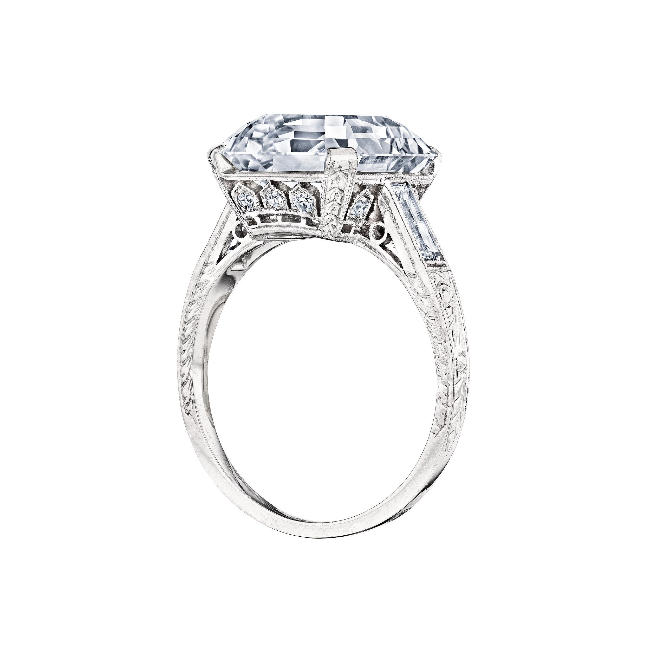 Modernist Art Deco Diamond Platinum Engagement Ring For Sale