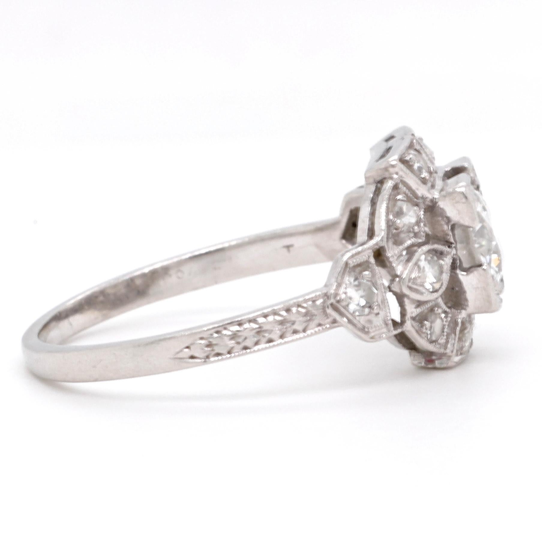Old European Cut Art Deco Diamond Platinum Engagement Ring