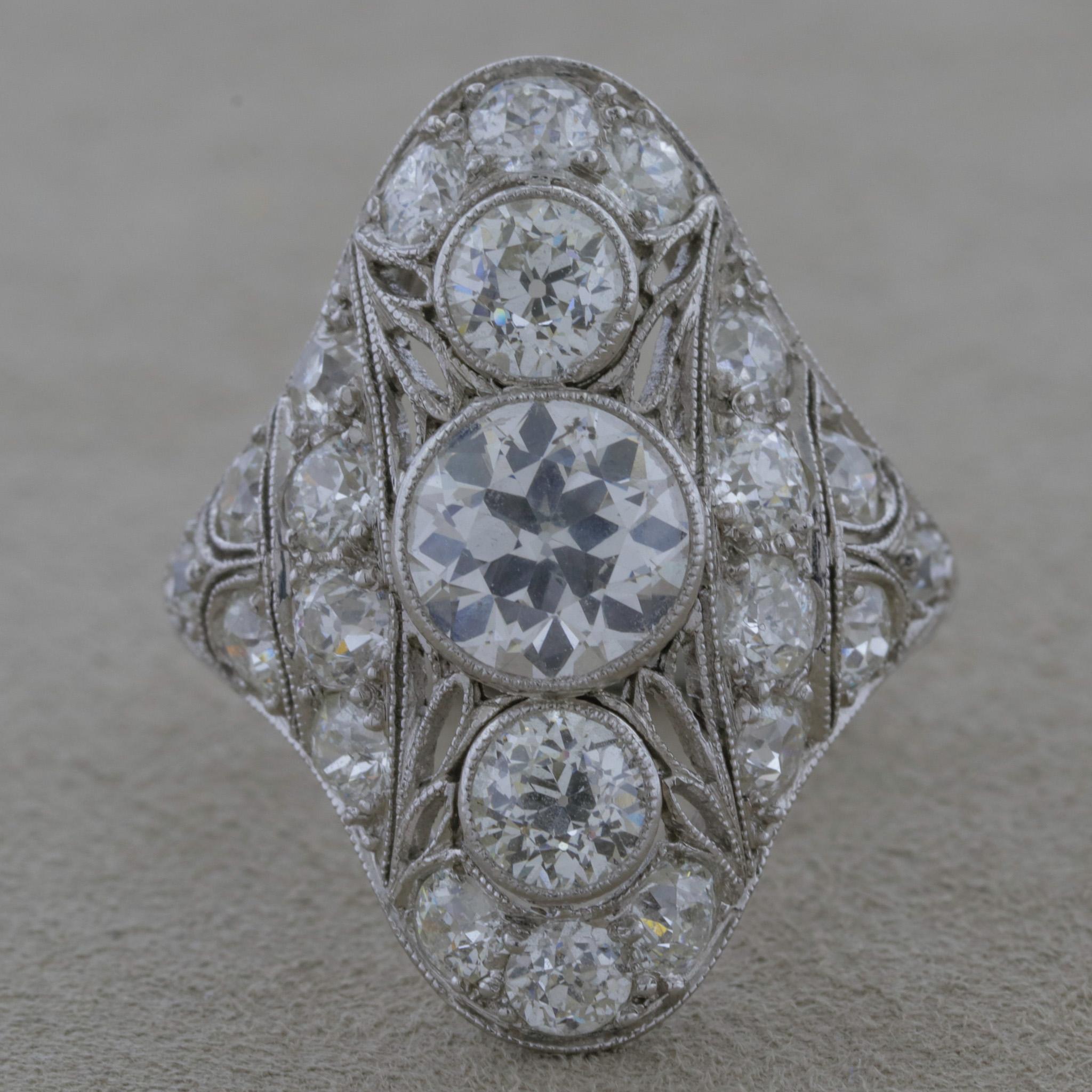 Mixed Cut Art Deco Diamond Platinum Engagement Ring For Sale