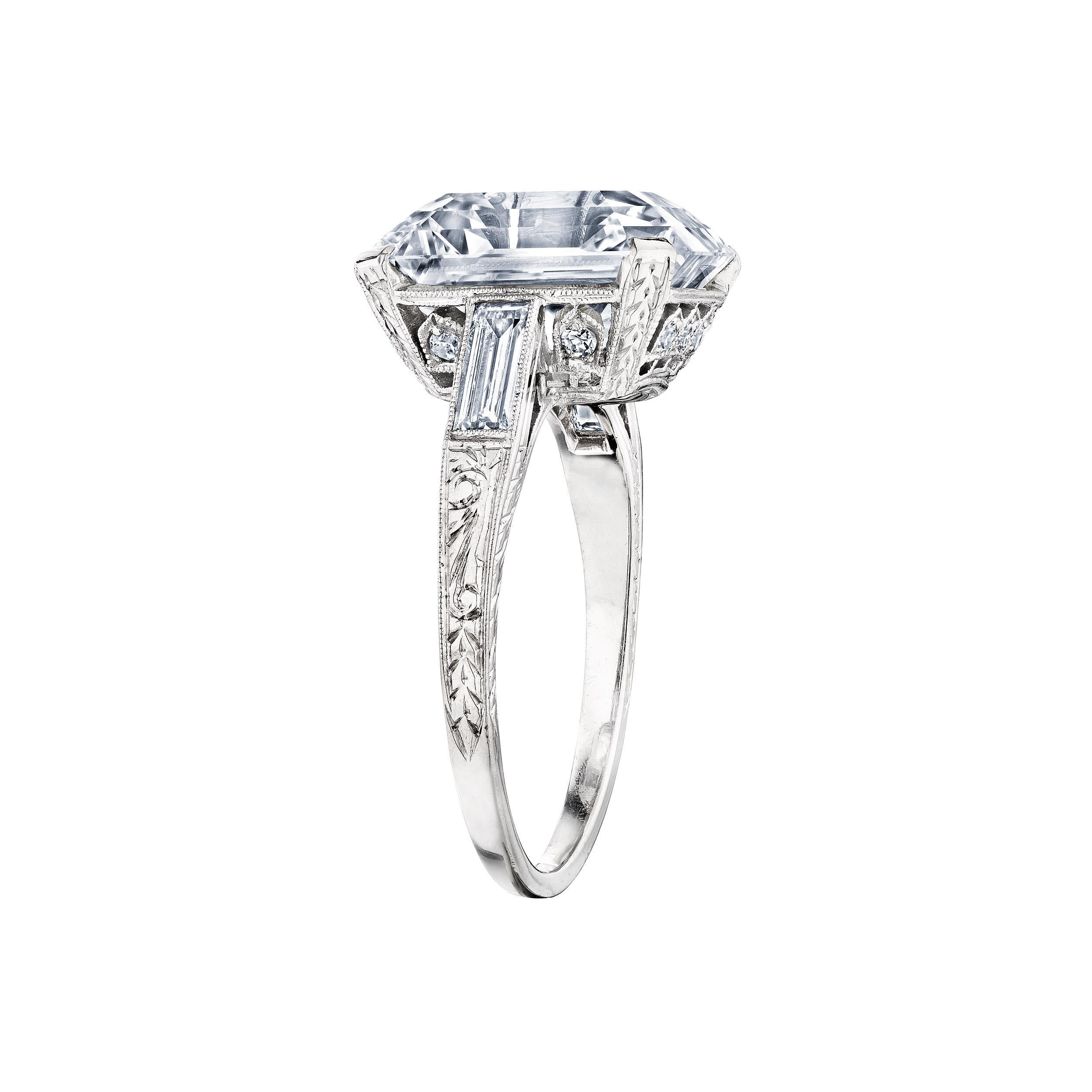 Emerald Cut Art Deco Diamond Platinum Engagement Ring For Sale