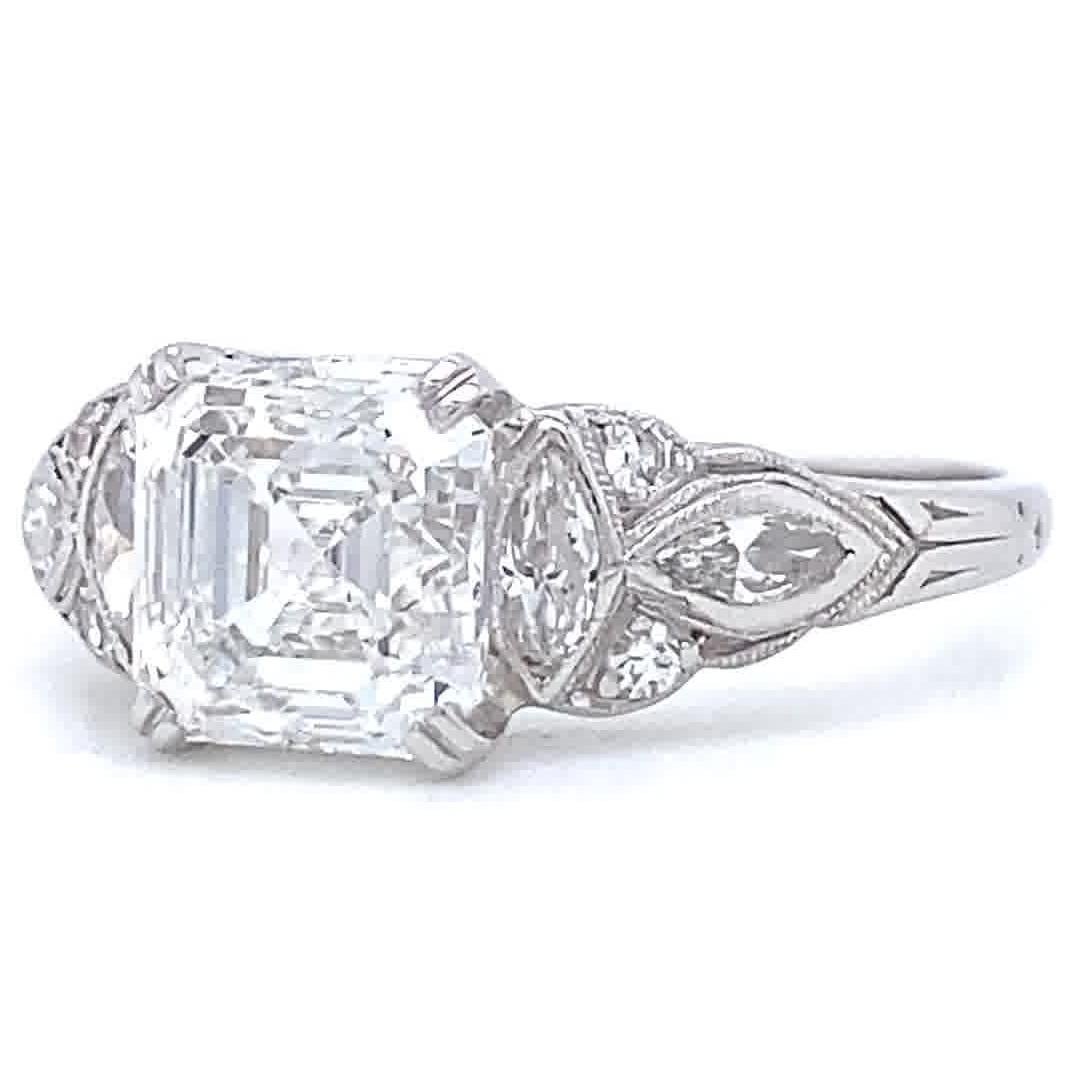 Art Deco Diamond Platinum Engagement Ring In Excellent Condition In Beverly Hills, CA