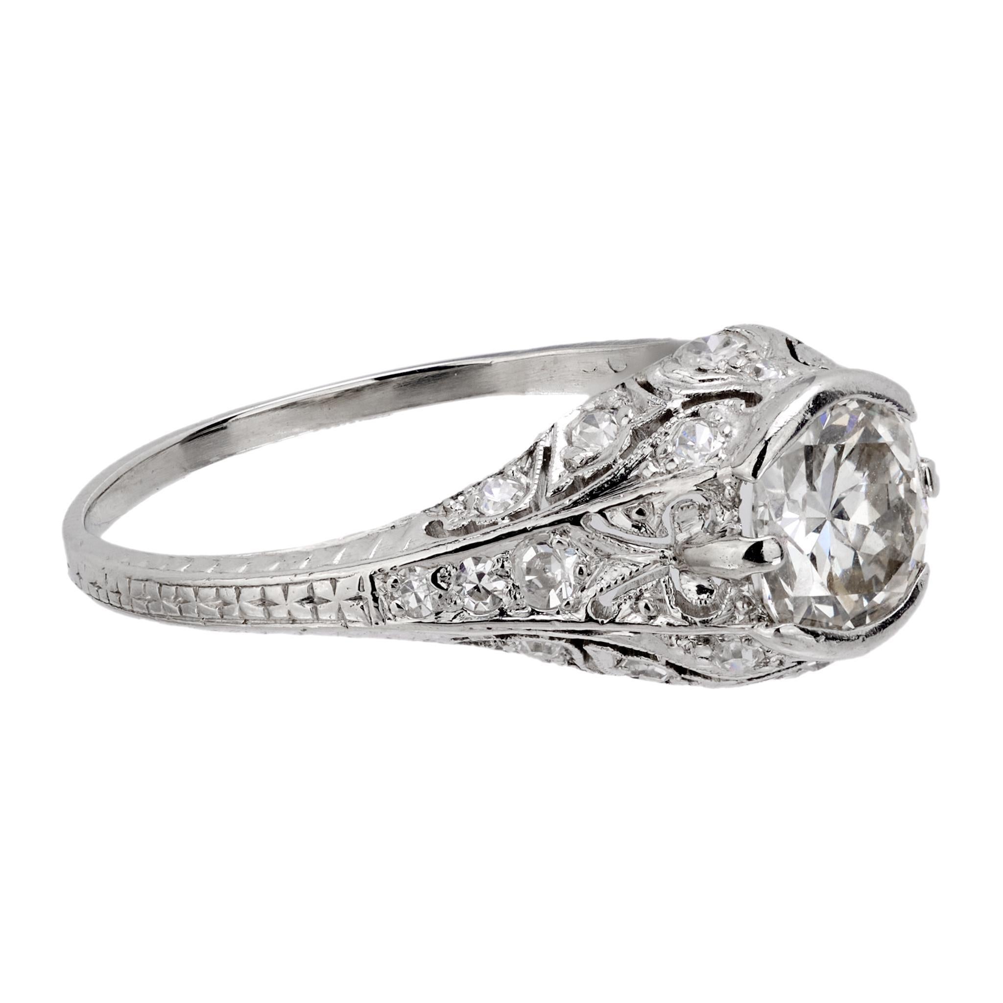 Old European Cut Art Deco diamond platinum engagement ring