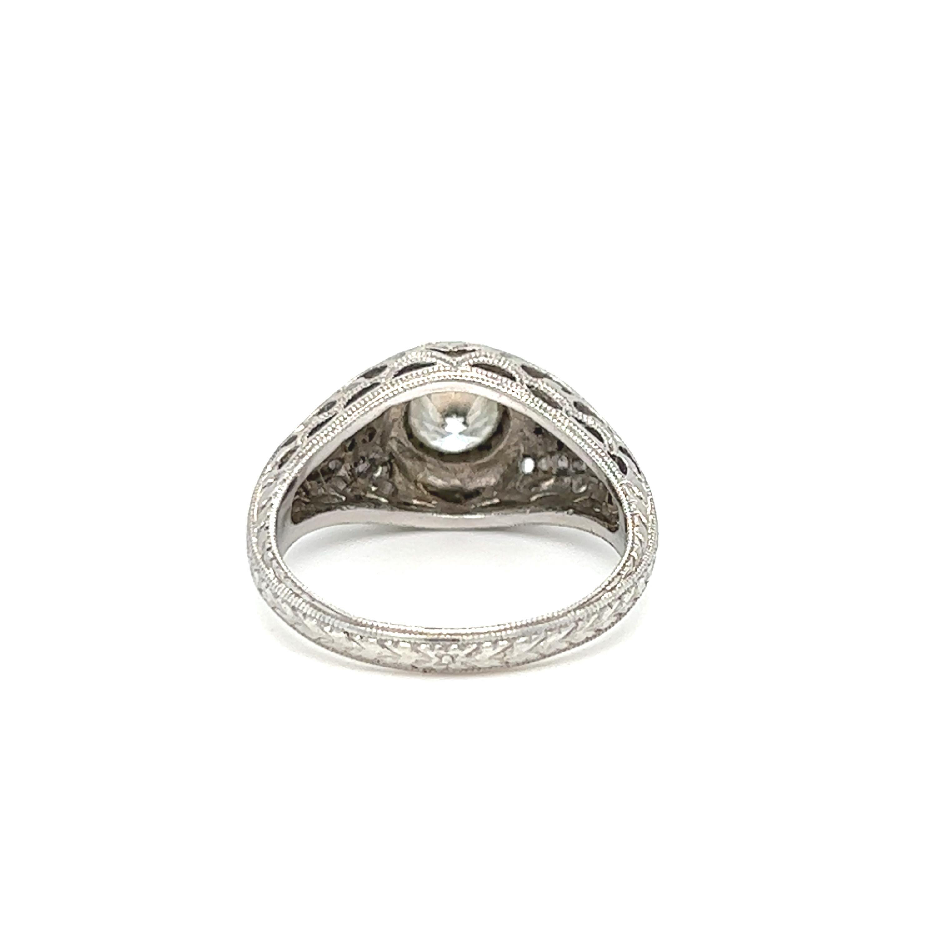 Women's or Men's Vintage Art Deco Inspired Diamond Platinum Engagement Ring For Sale