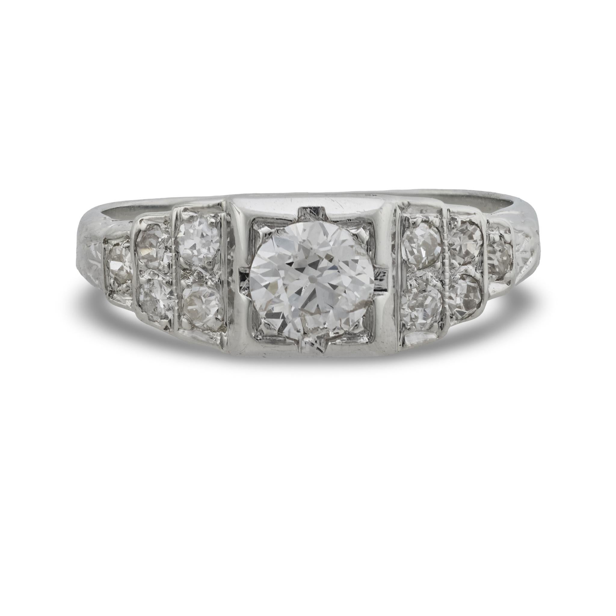 Anello di fidanzamento in platino con diamante Art Deco In condizioni buone in vendita a Beverly Hills, CA