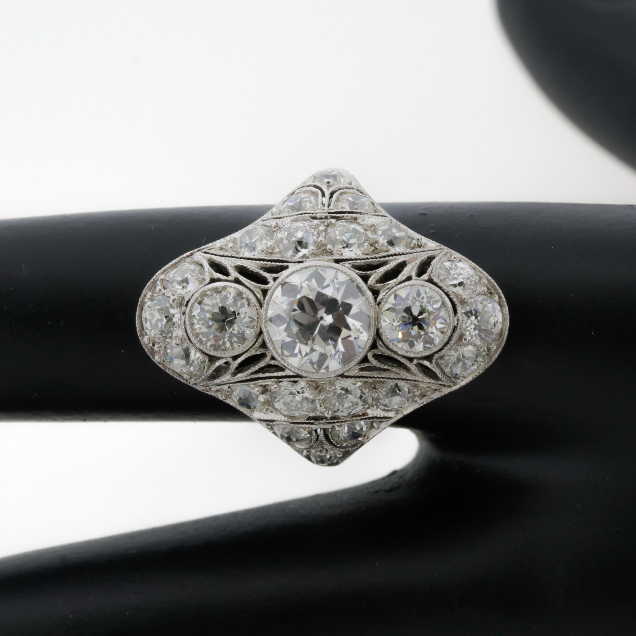 Women's Art Deco Diamond Platinum Engagement Ring For Sale
