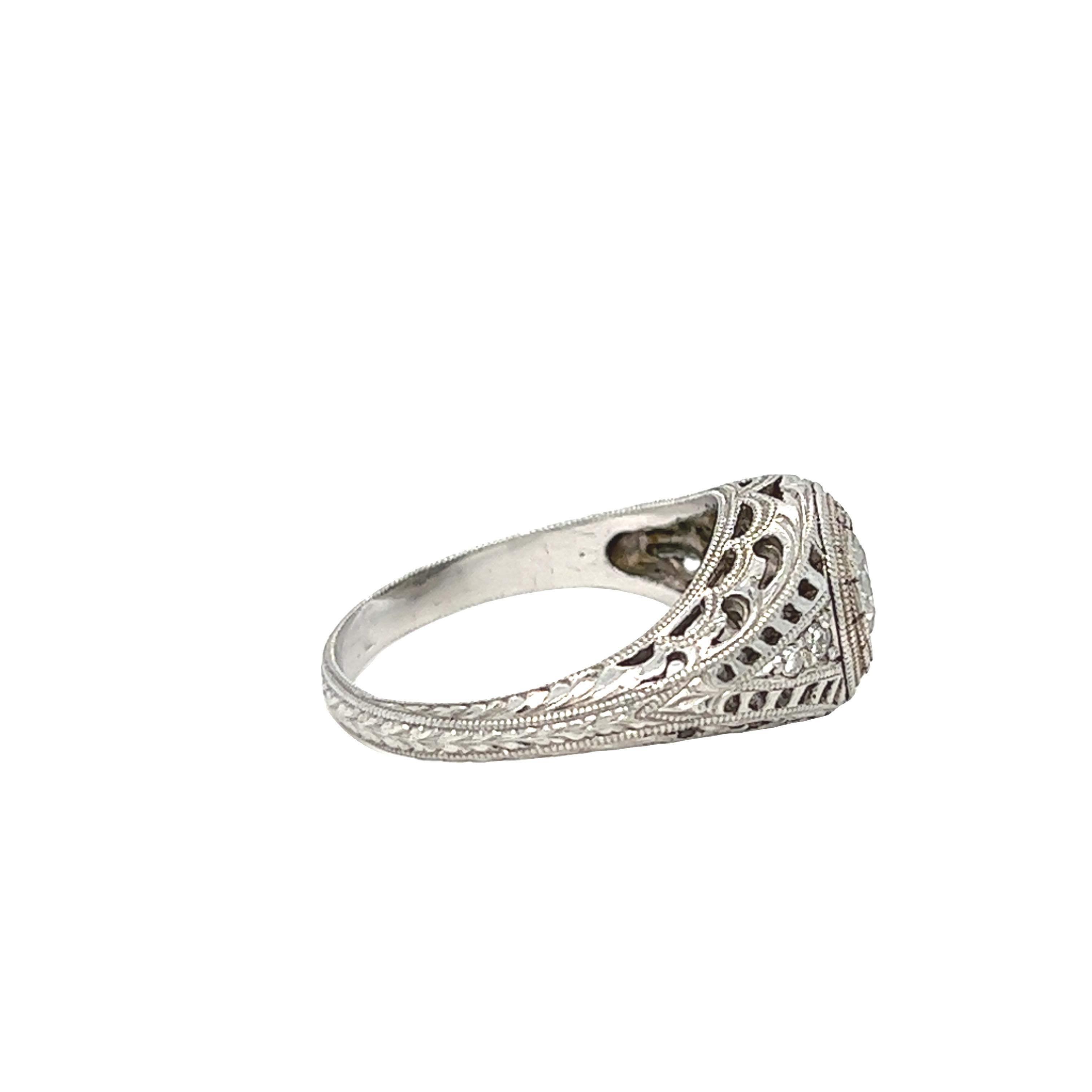 Vintage Art Deco Inspired Diamond Platinum Engagement Ring For Sale 1