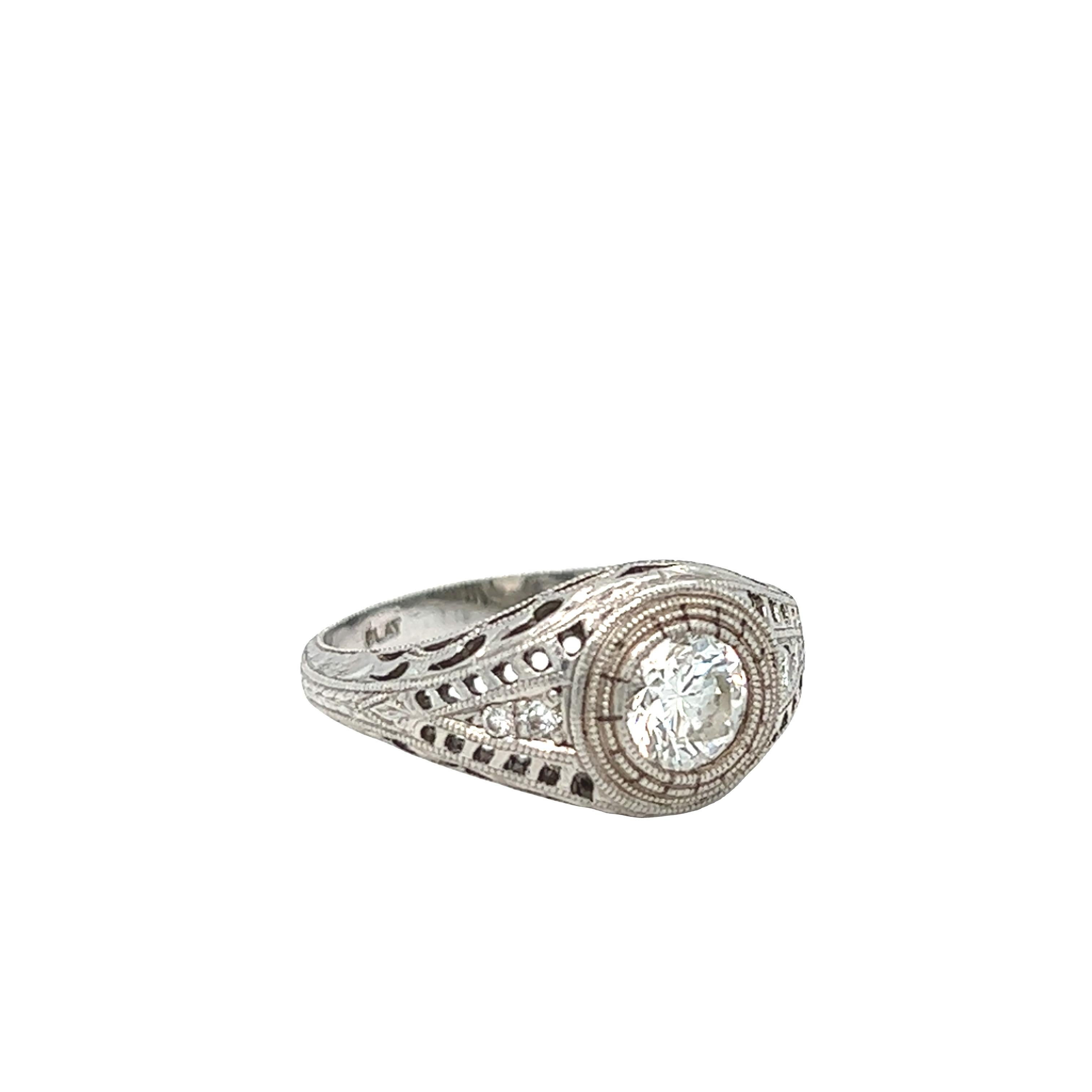 Vintage Art Deco Inspired Diamond Platinum Engagement Ring For Sale 2