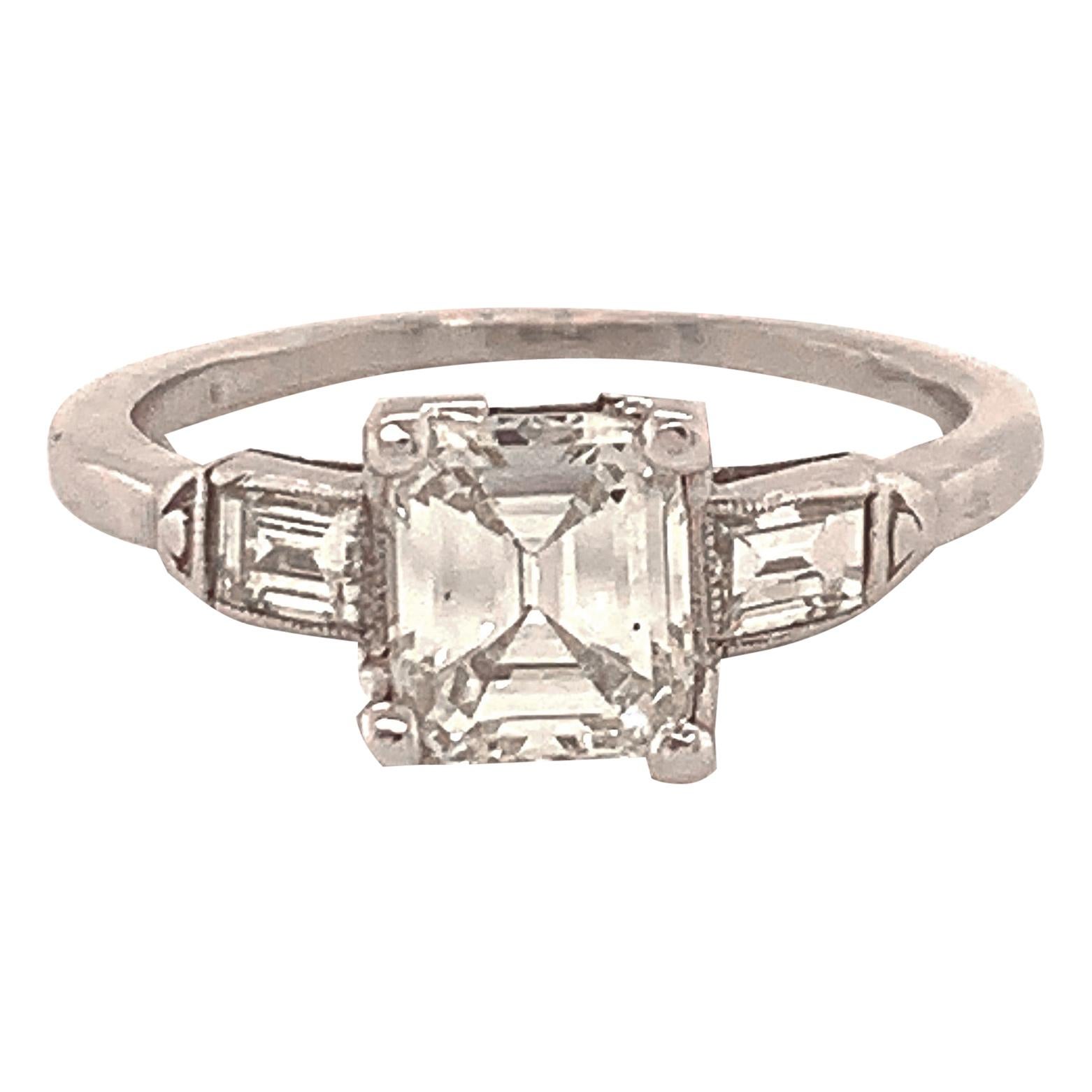 Art Deco Diamond Platinum Engagement Ring For Sale