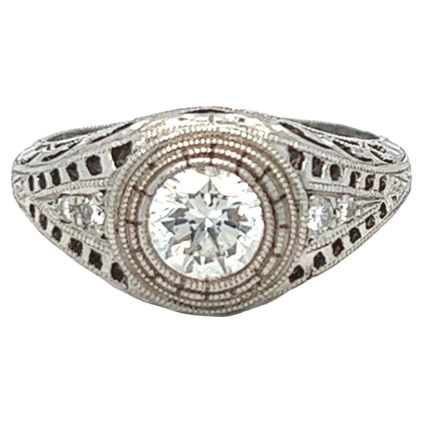 Vintage Art Deco Inspired Diamond Platinum Engagement Ring For Sale