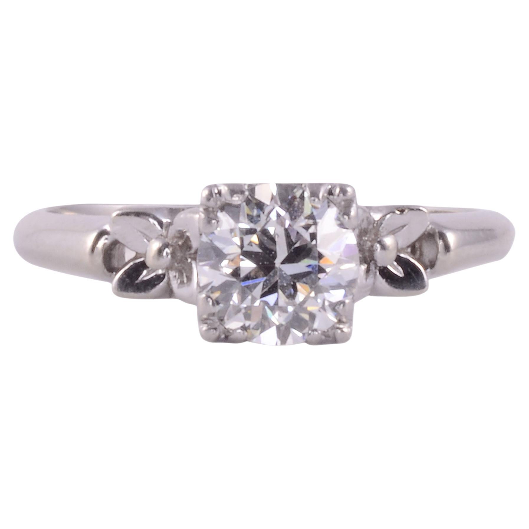 Art Deco Diamond 14KW Engagement Ring For Sale