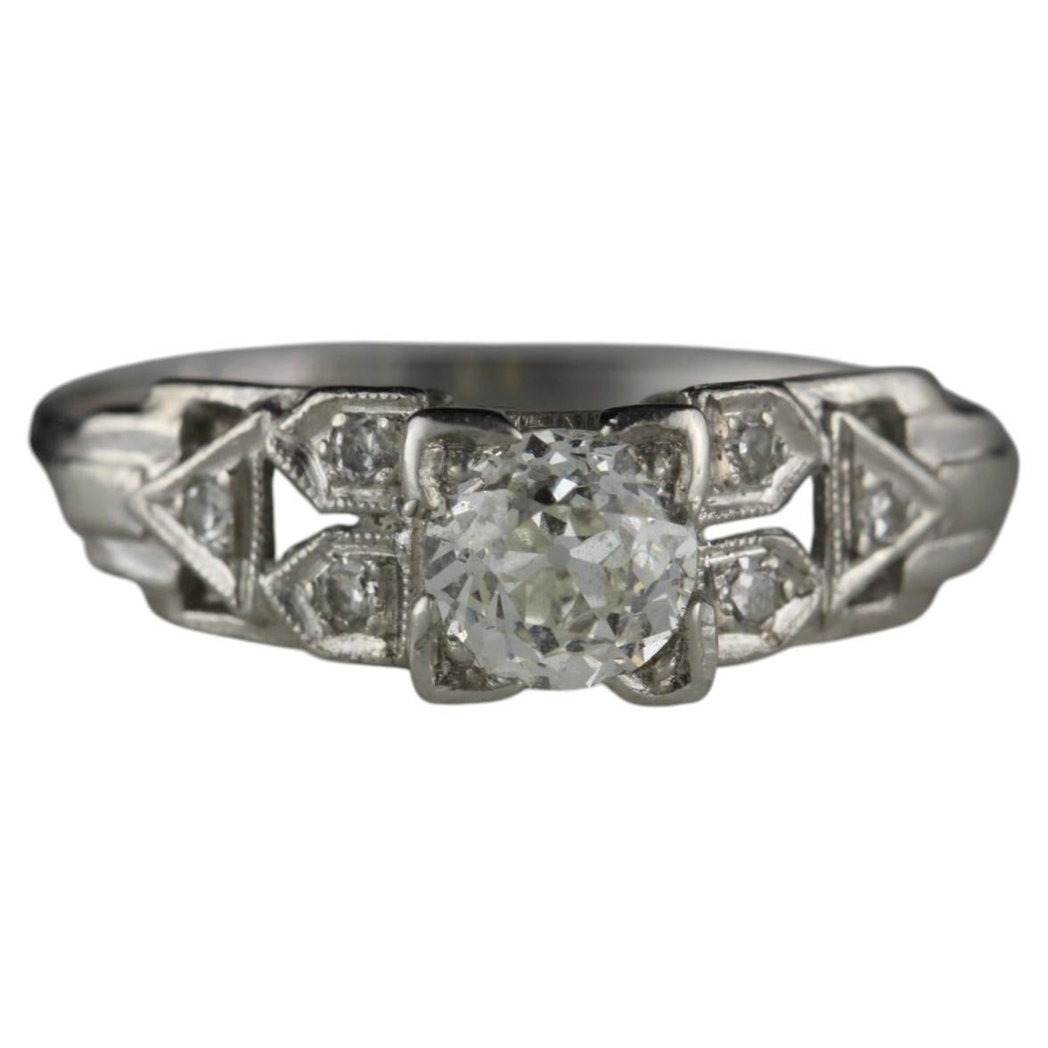Art Deco Diamond Platinum Engagement Ring For Sale