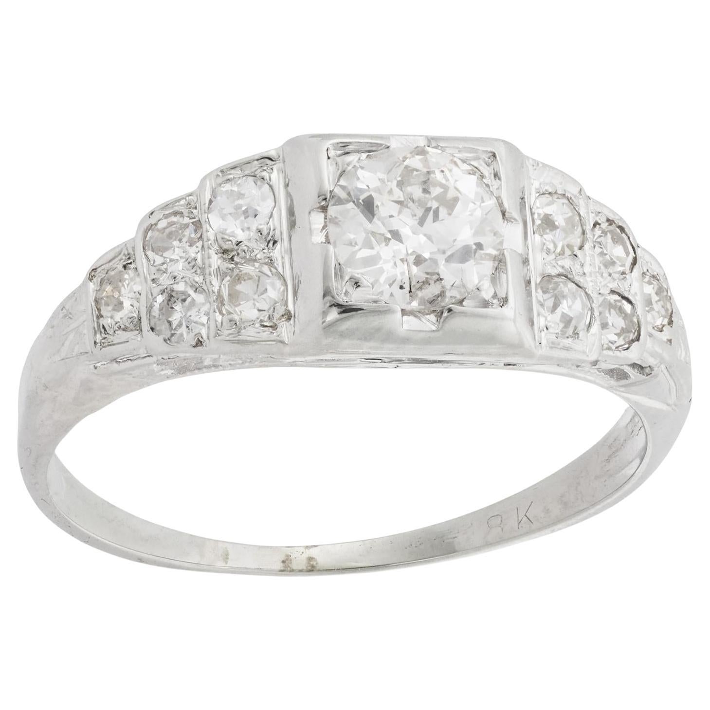 Anello di fidanzamento in platino con diamante Art Deco in vendita