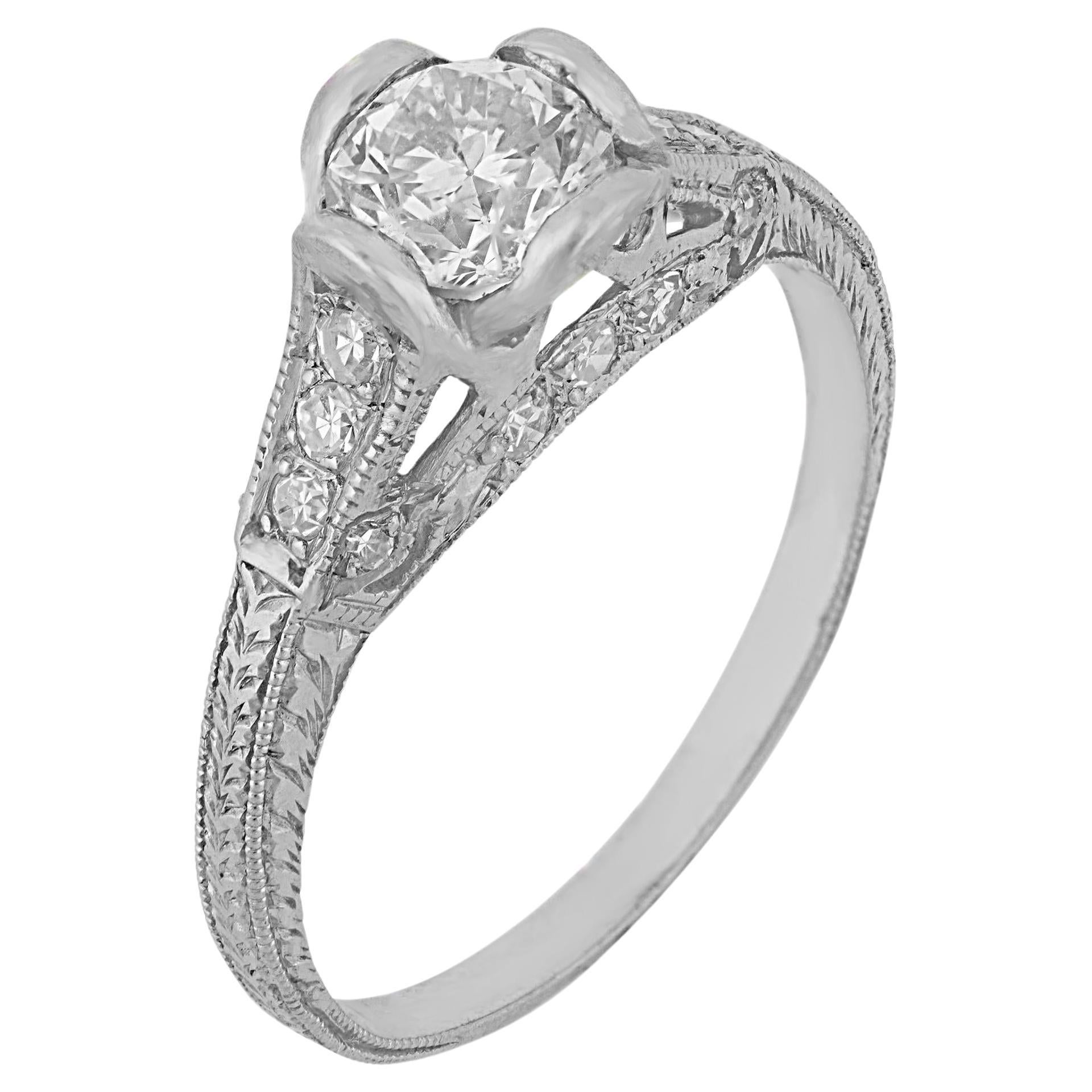 Art Deco 3.41ct Old European Cut Diamond Platinum Ring, 1930 For Sale