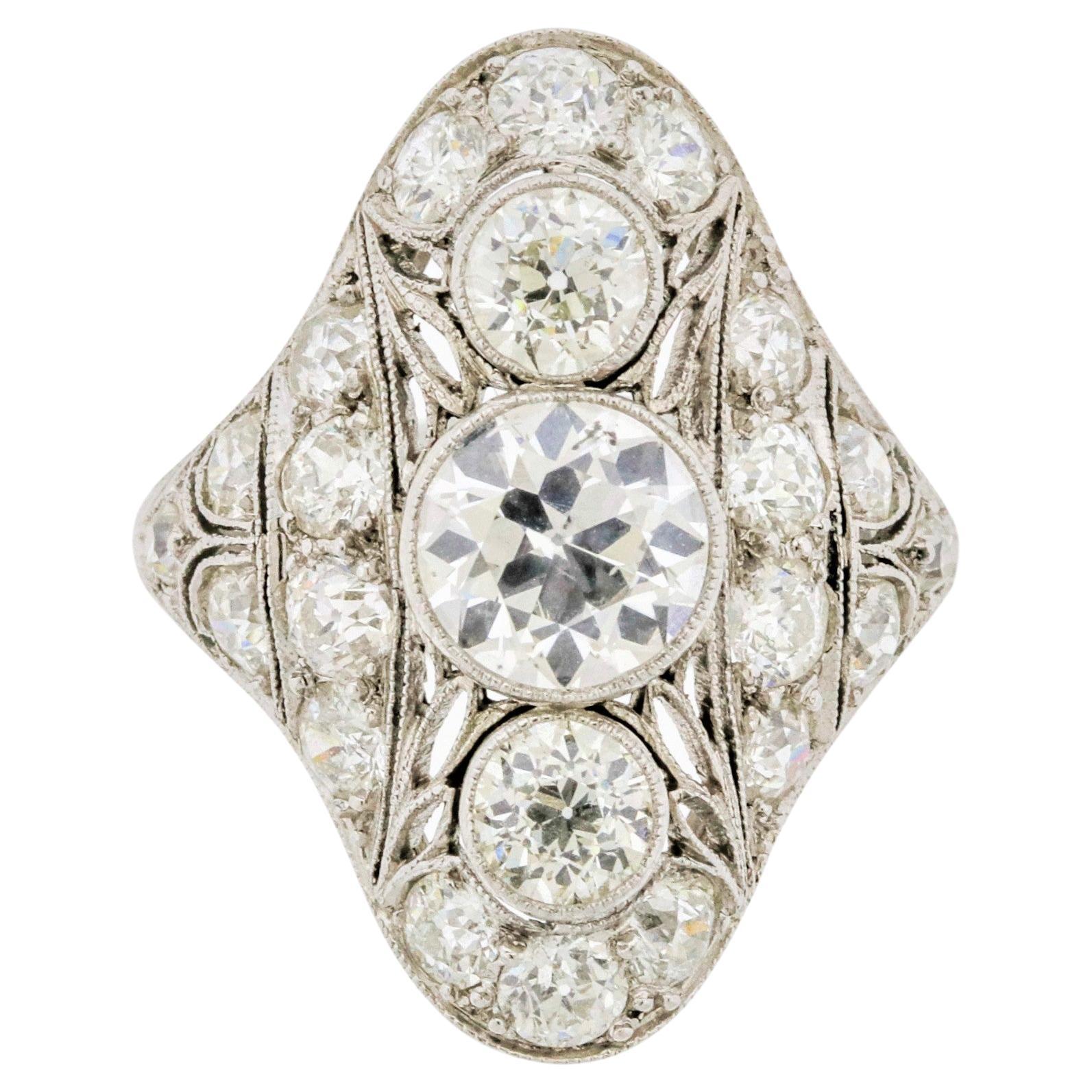Art Deco Diamond Platinum Engagement Ring For Sale