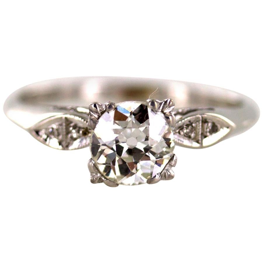 Art Deco Diamond Platinum Engagement Ring GIA Certified Diamond For Sale