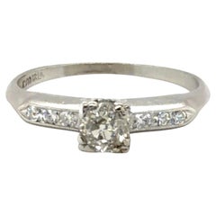 Art Deco Diamond Platinum Engagement Ring Mined .53ct Old Mine Cut