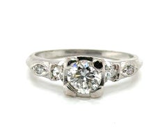 Art Deco Diamond Platinum Engagement Ring Mined .80 Carat Original 1940s .80ct