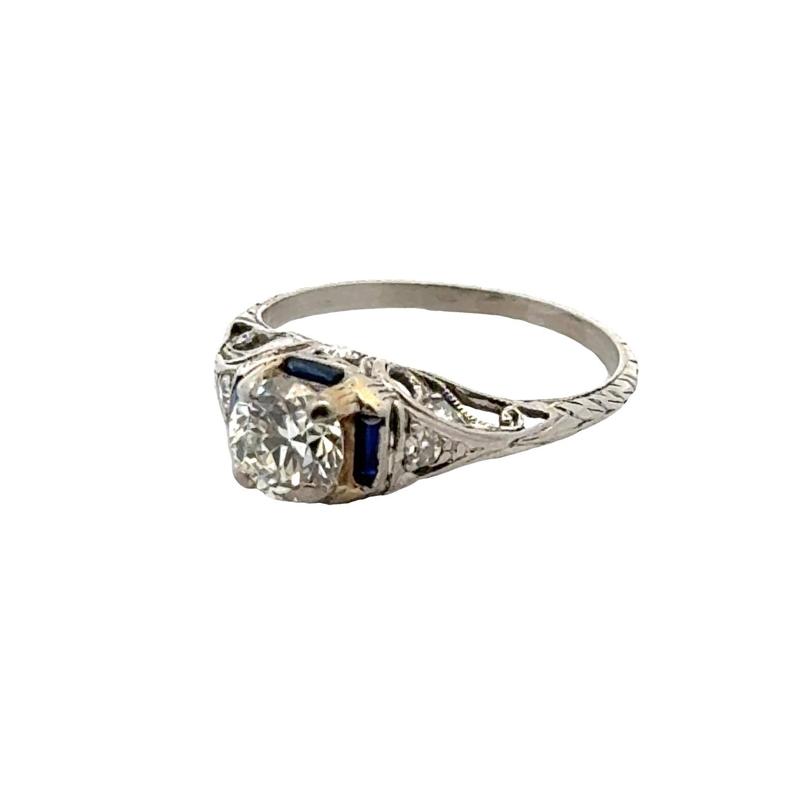 Women's Art Deco Diamond Platinum Engagment Estate Ring For Sale